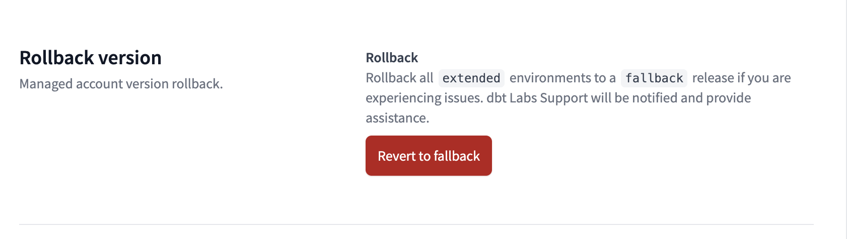 Fallback release track button in dbt platform Fallback release track button in dbt platform